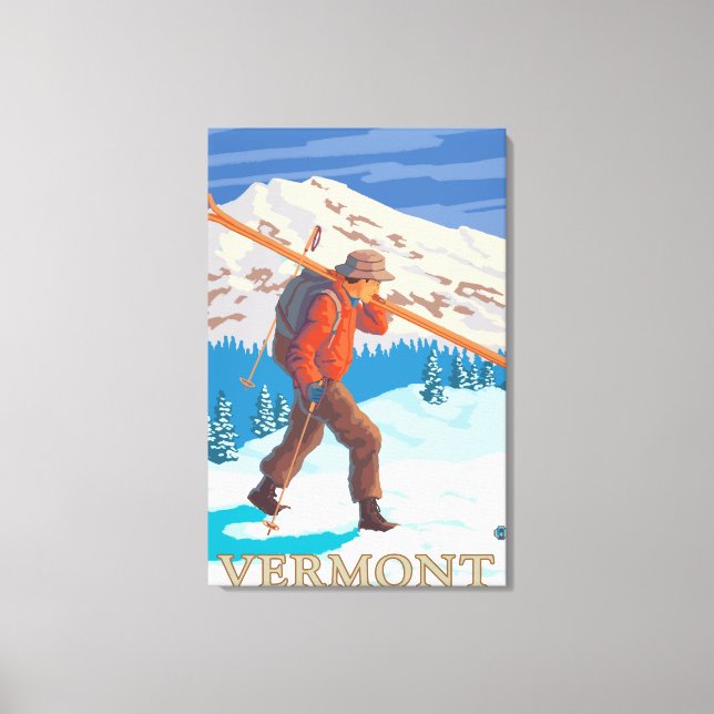 VermontSkier Carrying Skis Canvas Print (Front)