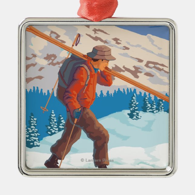 VermontSkier Carrying Skis Metal Ornament (Front)