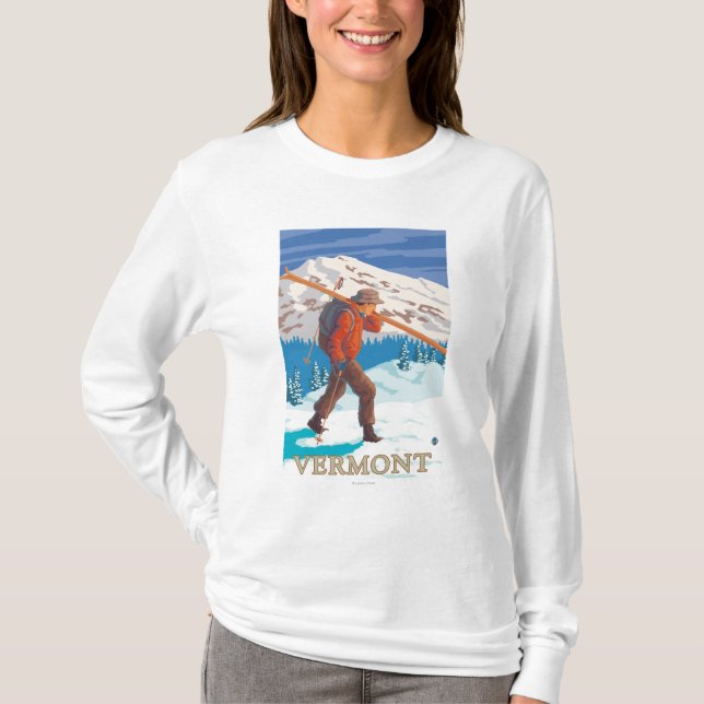 VermontSkier Carrying Skis T-Shirt (Front)