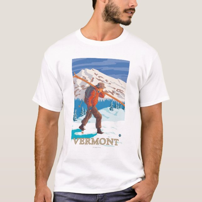 VermontSkier Carrying Skis T-Shirt (Front)