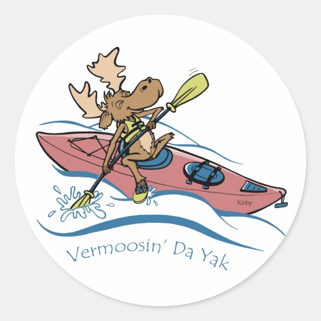 Vermoosin' Da Yak Vermont Kayaking Moose Classic Round Sticker (Front)