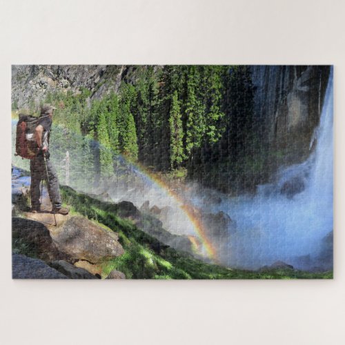 Vernal Fall Hiker and Rainbow Detail _ Yosemite Jigsaw Puzzle