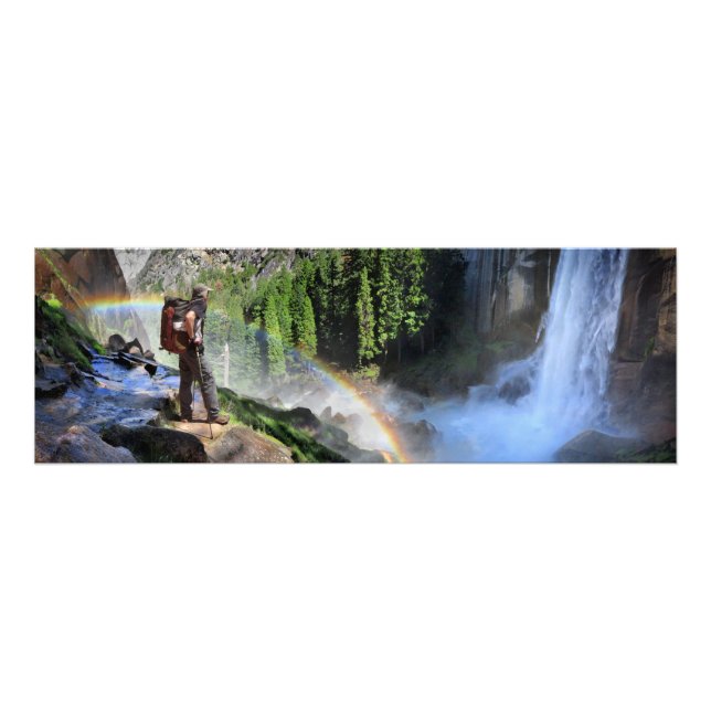 Vernal Fall Hiker and Rainbow Detail - Yosemite Photo Print (Front)