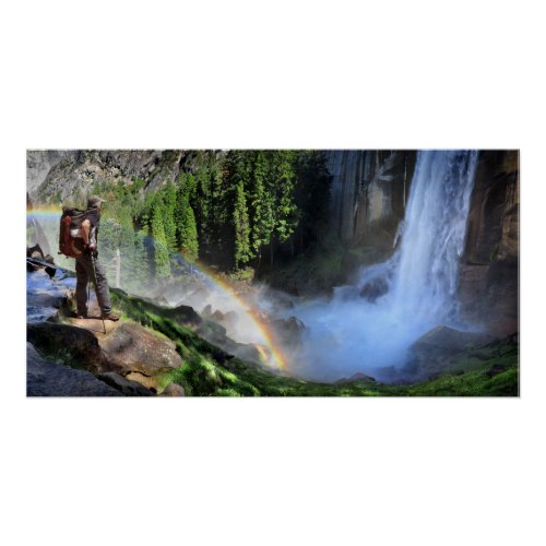 Vernal Fall Hiker and Rainbow Detail _ Yosemite Poster