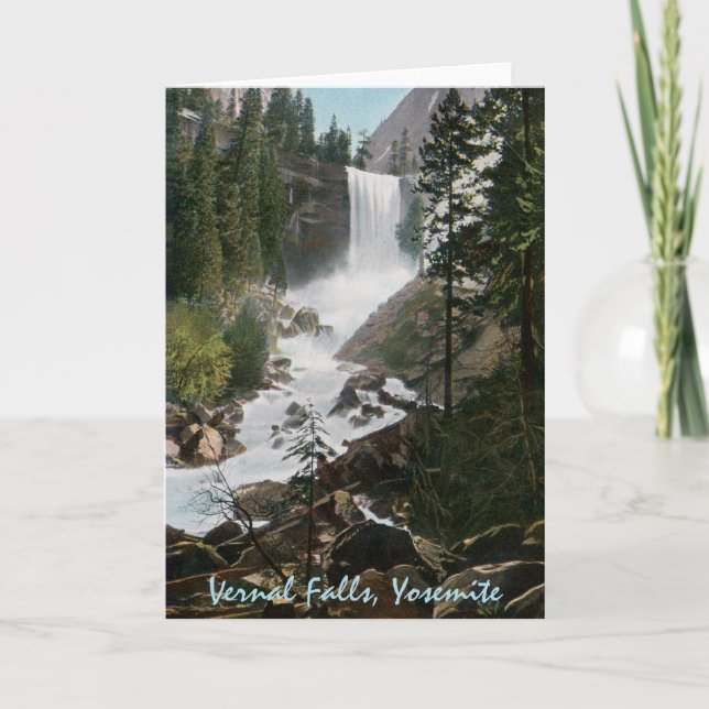 Vernal Falls Vintage Yosemite Greeting Card (Front)