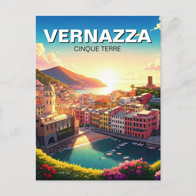 Vernazza, Cinqua Terra Magnet sunset Postcard (Front)