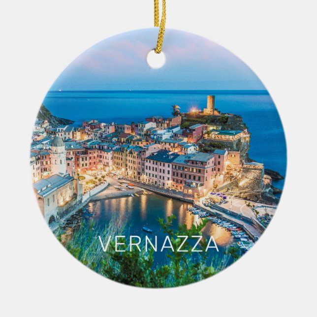 Vernazza Cinque Terre La Spezia Italy Panorama Ceramic Ornament (Front)