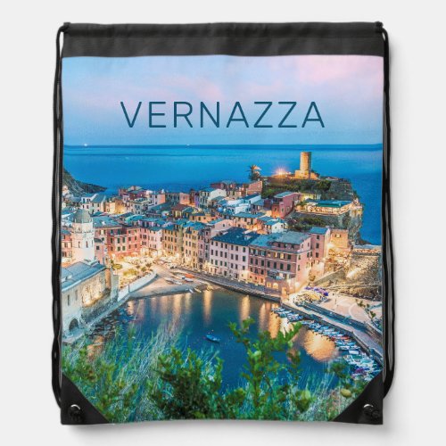 Vernazza Cinque Terre La Spezia Italy Panorama Drawstring Bag