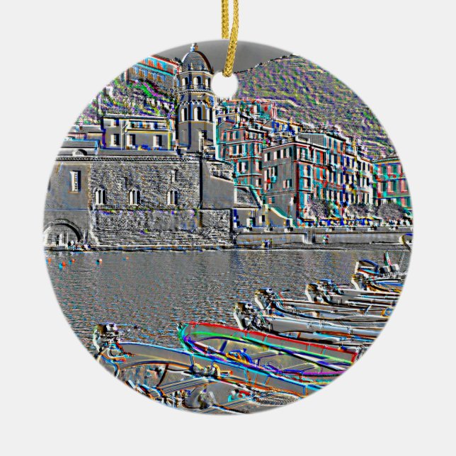 Vernazza, Cinque Terre, port center, relief Ceramic Ornament (Front)