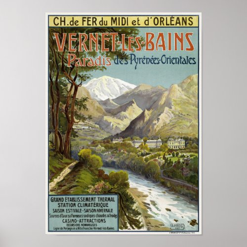 Vernet les Bains Vintage Railroad Poster 1904