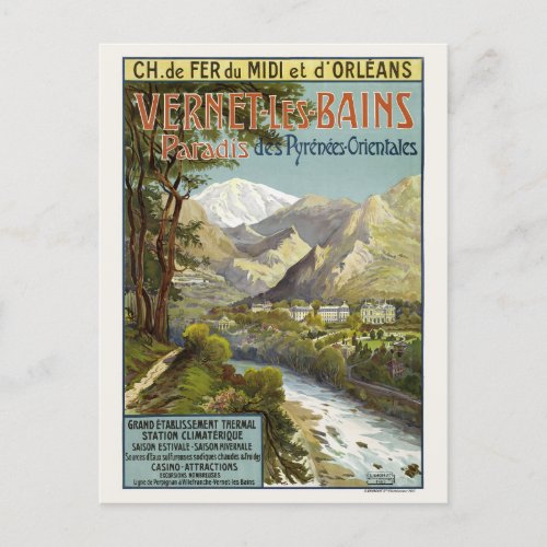 Vernet les Bains Vintage Railroad Poster 1904 Postcard