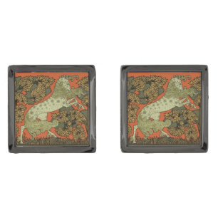 Verneuil Art Nouveau Horse: Vintage Equestrian Gunmetal Finish Cufflinks