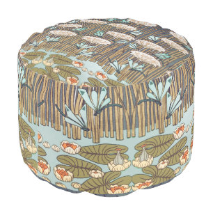 Verneuil Dragonfly Water Lily Art Nouveau: Vintage Pouf