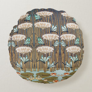 Verneuil Dragonfly Water Lily Art Nouveau: Vintage Round Pillow