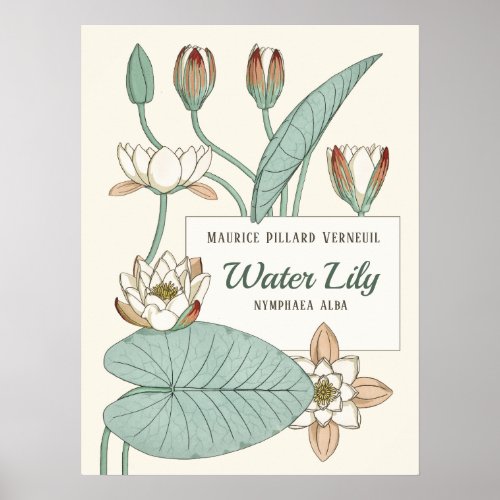 Verneuil Water lily Decorative Art Nouveau flowers Poster