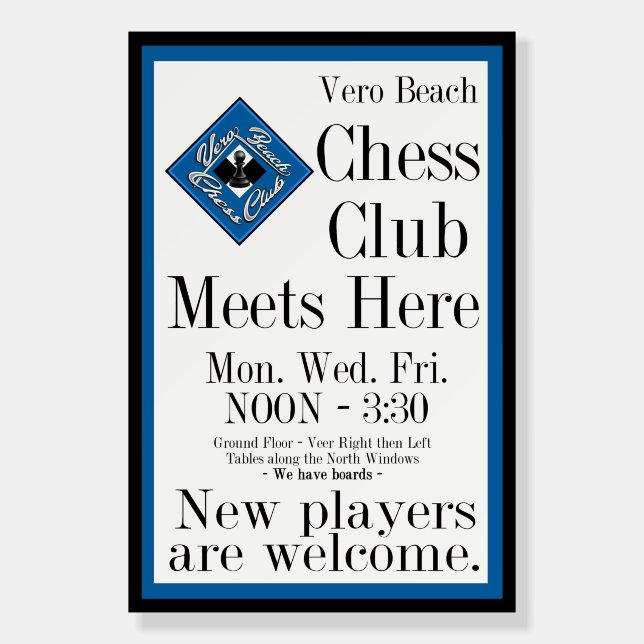 Vero Beach Chess Club Library Sign (Front)