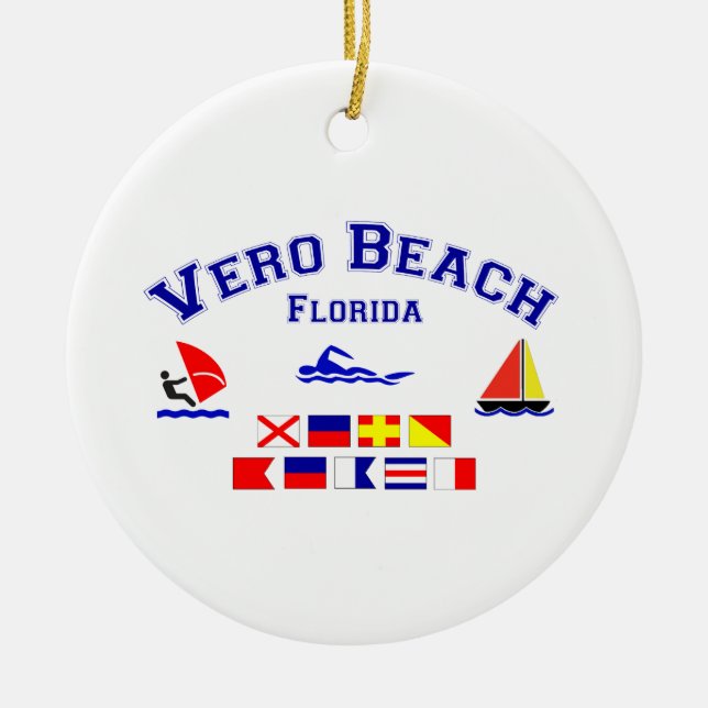 Vero Beach FL Signal Flags Ceramic Ornament (Front)