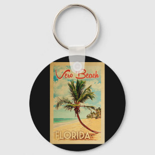 Vero Beach Florida Palm Tree Beach Vintage Travel Keychain