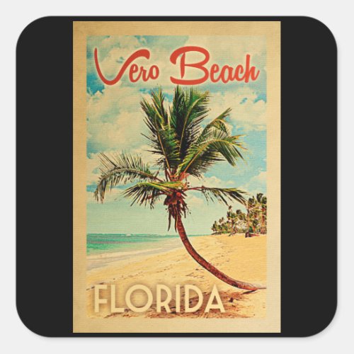 Vero Beach Florida Palm Tree Beach Vintage Travel Square Sticker