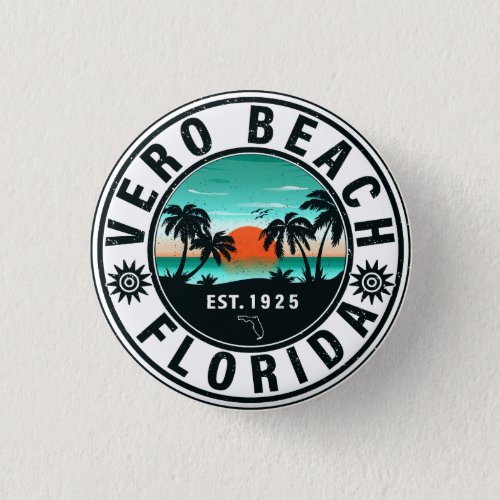 Vero Beach Florida Palm Tree Retro Sunset 60s Button
