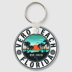 Vero Beach Florida Palm Tree Retro Sunset 60s Keychain