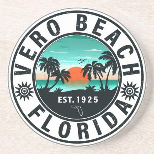 Vero Beach Florida Palm Tree Retro Sunset Souvenir Coaster