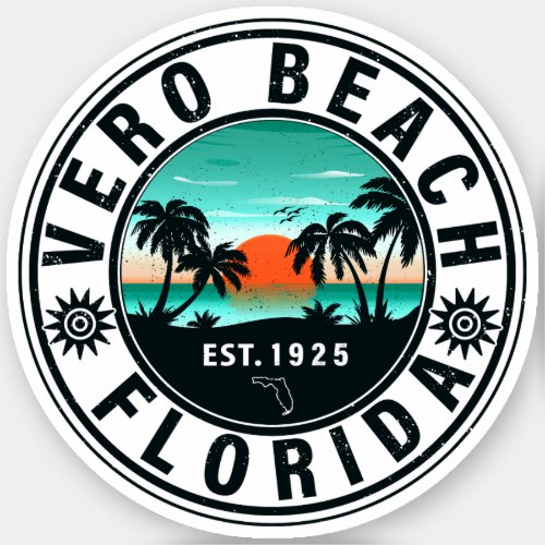 Vero Beach Florida Palm Tree Retro Sunset Souvenir Sticker
