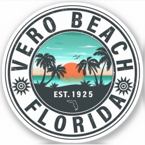 Vero Beach Florida Palm Tree Retro Sunset Souvenir Sticker