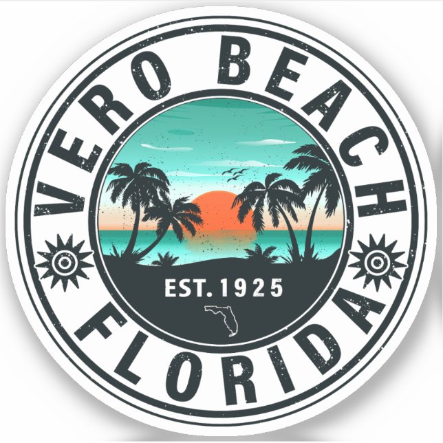 Vero Beach Florida Palm Tree Retro Sunset Souvenir Sticker (Front)