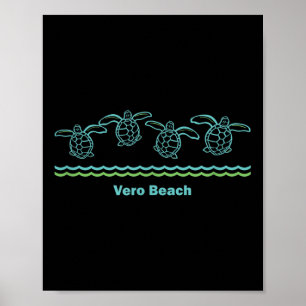 Vero Beach Florida Retro Sea Blue Tribal Turtle  Poster