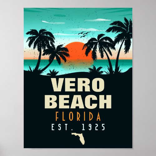 Vero Beach Florida Retro Sunset Souvenirs 60s Poster