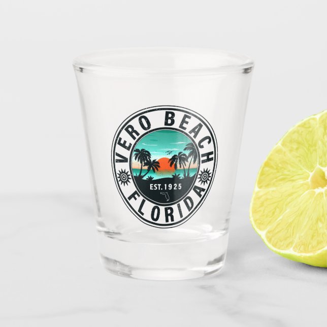 Vero Beach Florida Retro Sunset Souvenirs 60s Shot Glass (Front)
