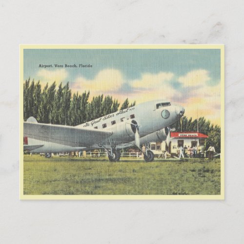 Vero Beach Florida Vintage Airport and Airplane Postcard