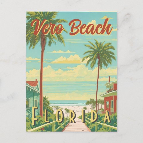 Vero Beach Florida Vintage Palm Tree Beach Postcard