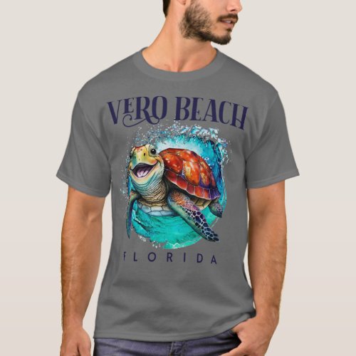 Vero Beach Florida Watercolor Happy Sea Turtle T_Shirt