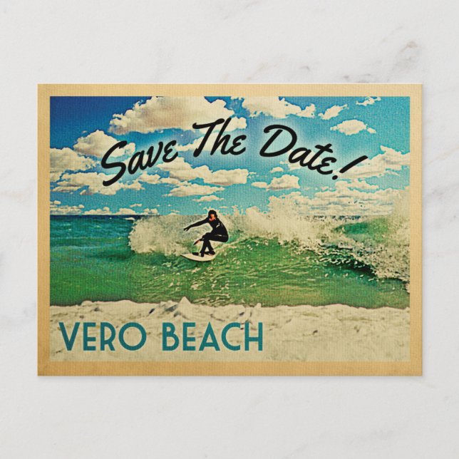 Vero Beach Save The Date Florida Surfing Announcement Postcard (Front)