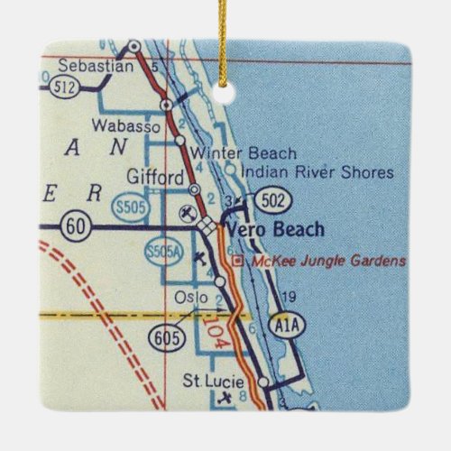 Vero Beach Vintage Map Ceramic Ornament
