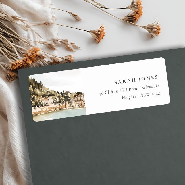 Verona Adige River Italy Watercolor Address Label (Creator Uploaded)