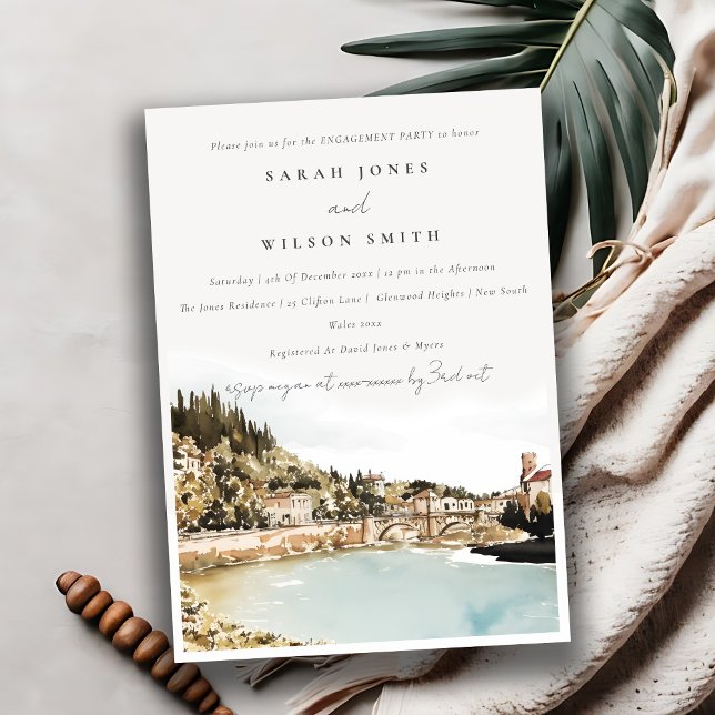 Verona Adige River Italy Watercolor Engagement  Invitation (Creator Uploaded)