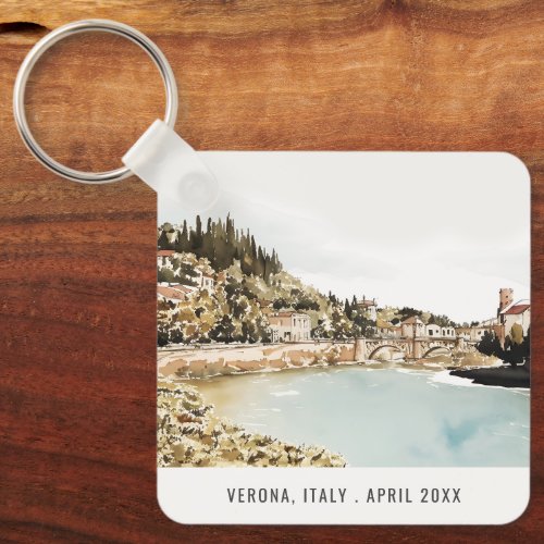 Verona Adige River Italy Watercolor Italian Travel Keychain