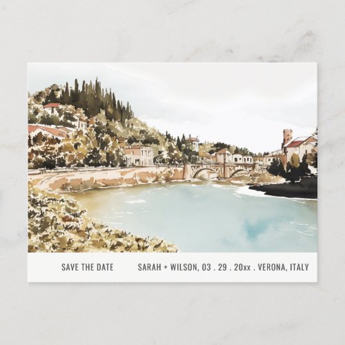 Verona Adige River Italy Watercolor Save The Date Postcard