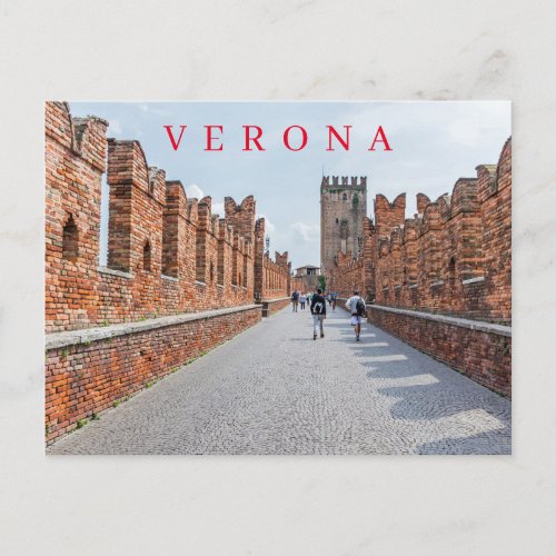 Verona Castelvecchio Bridge walkway view postcard