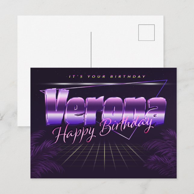 Verona first name last name purple postcard birthd (Front/Back)