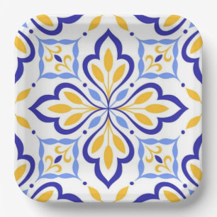 Verona Fleur Elegant Indigo Honey Mediterranean Paper Plates