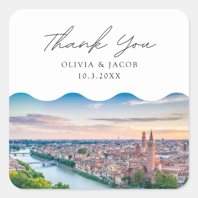Verona Italy Photo Wedding Favor Thank You Square Sticker (Front)