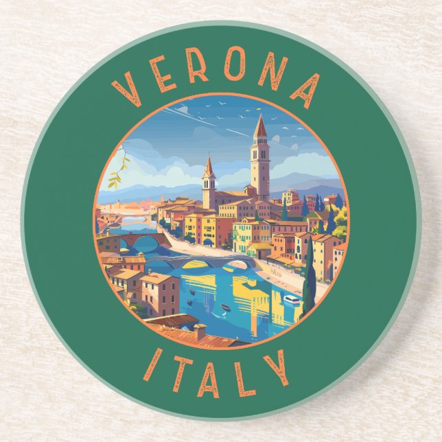 Verona Italy Retro Distressed Circle Coaster (Front)
