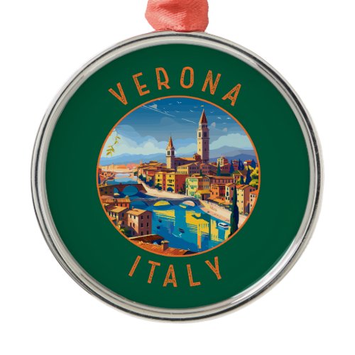 Verona Italy Retro Distressed Circle Metal Ornament