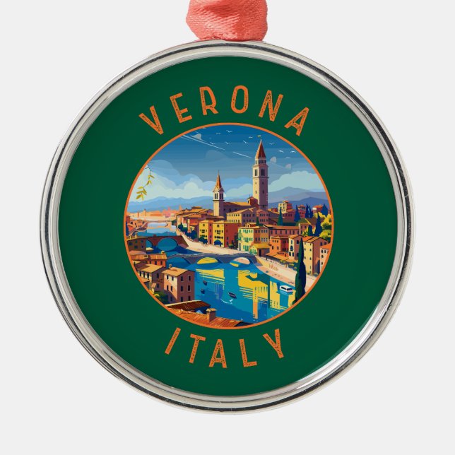Verona Italy Retro Distressed Circle Metal Ornament (Front)