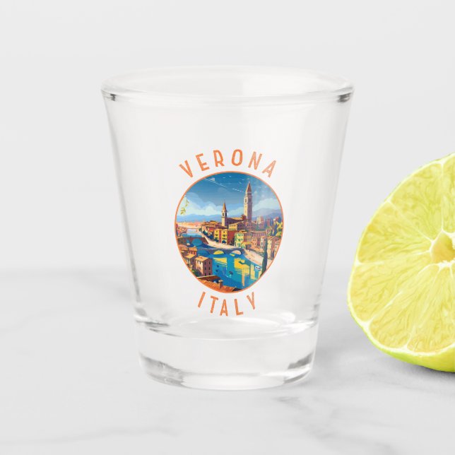 Verona Italy Retro Distressed Circle Shot Glass (Front)