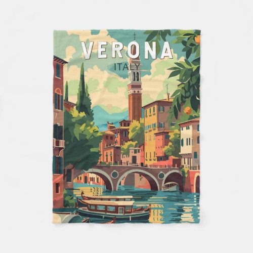 Verona Italy Travel Art Vintage Fleece Blanket